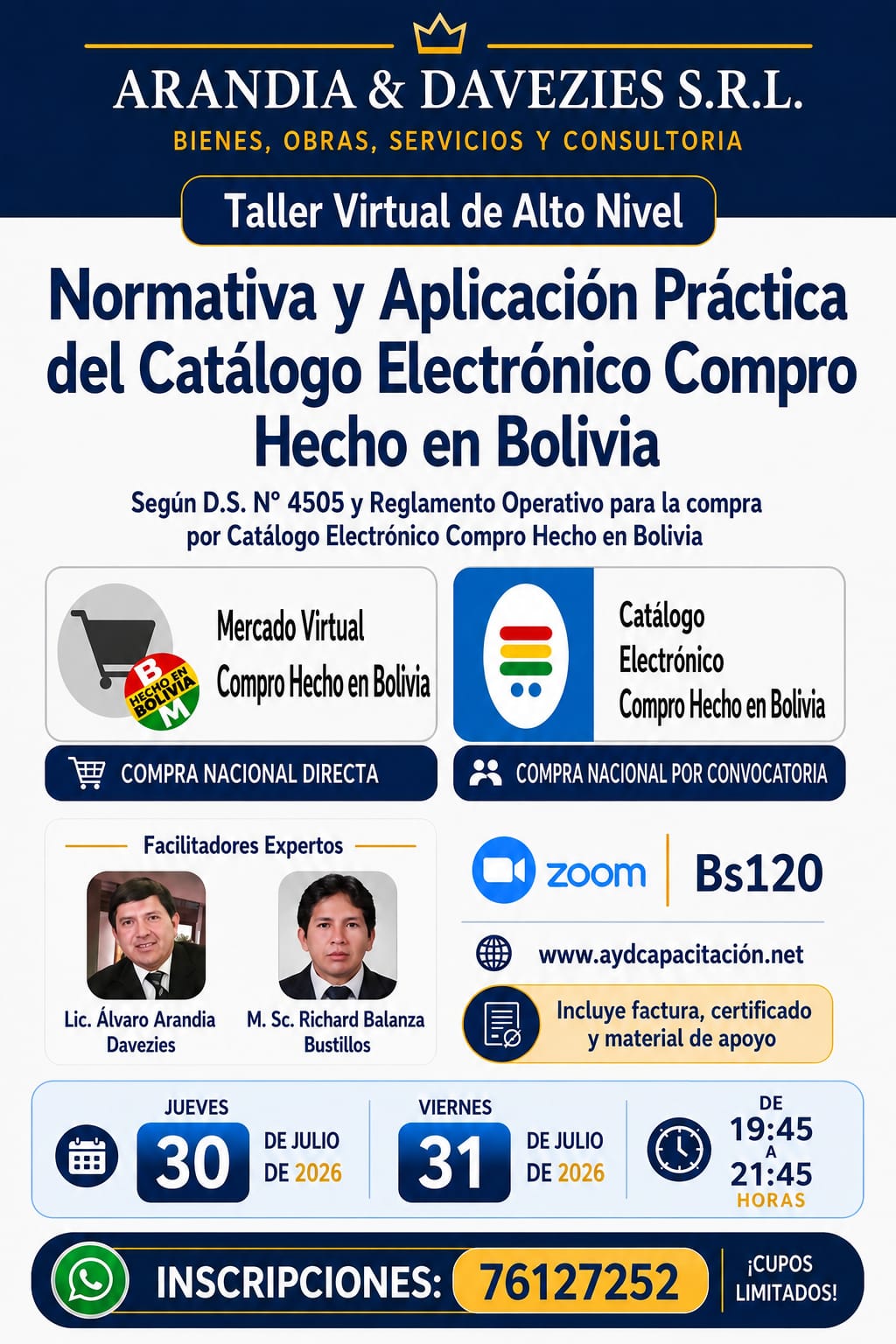 TALLER VIRTUAL DE ALTO NIVEL NORMATIVA Y APLICACIÓN PRÁCTICA DEL CATÁLOGO ELECTRÓNICO COMPRO HECHO EN BOLIVIA